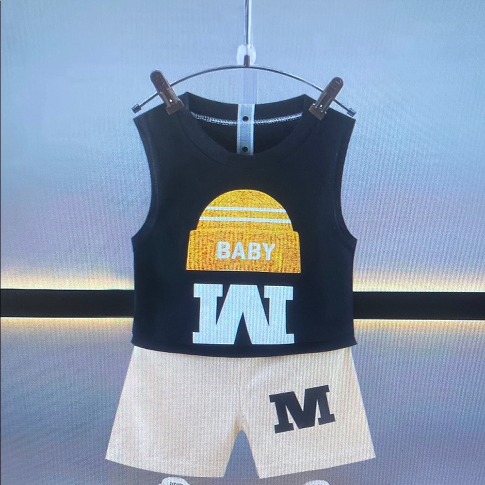 Black and Cream Baby Outfit with Yellow Hat Design